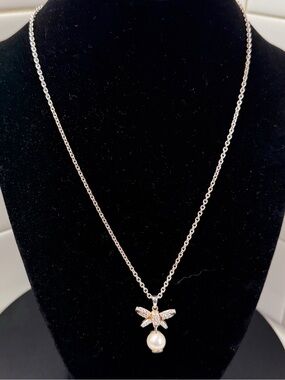 Talbots Teardrop Faux Pearl Pendant Necklace .925 Silver